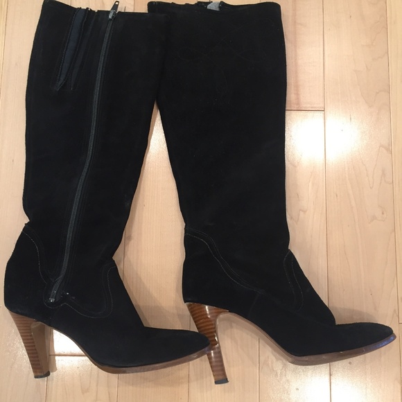 Black suede high heel boots size 8 - Picture 1 of 1